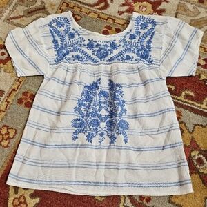 J.Crew Blue Embroidered Boho Top